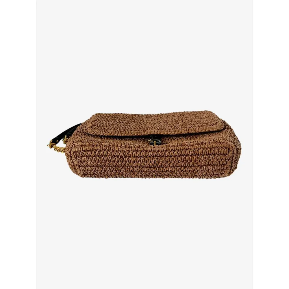 Rebecca Minkoff Edie Medium Crossbody Tawny Brown Raffia Straw Chain Bag
